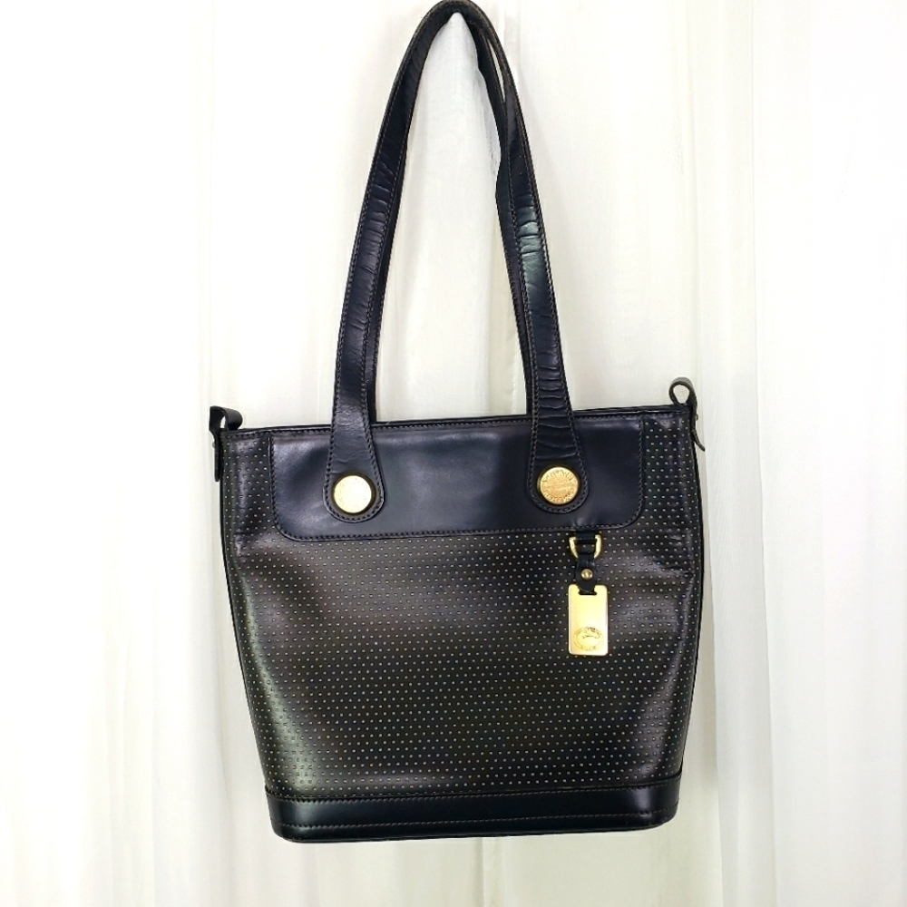 Vintage Dooney & Bourke Cabriolet Black Perforated Leather Tote Shoulder Bag